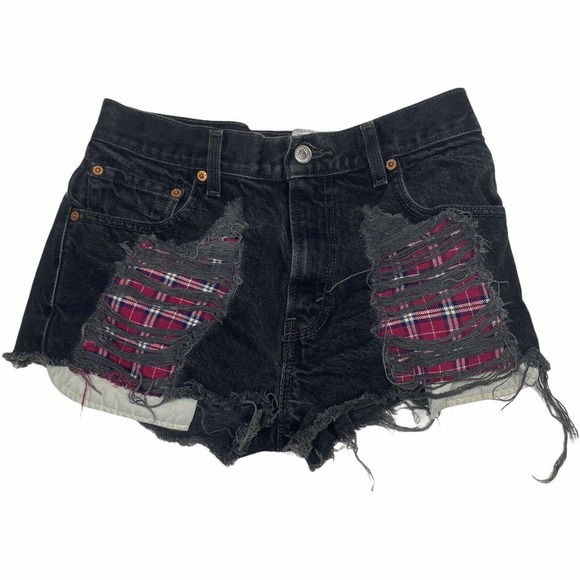 Levi's Pants - Furst Of A Kind Jean Shorts Womens 29 Black Waist Reclaimed Levi 517 Distressed